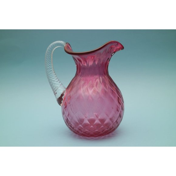 Cranberry Glass Hand Blown Quilted Diamond Pattern Pitcher Collectible Milk Jug - Picture 5 of 6